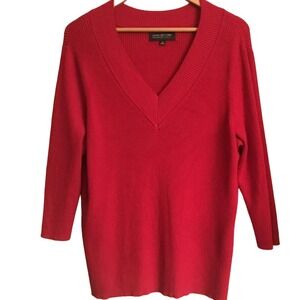 Jones New York 1x Red v-neck ribbed sweater